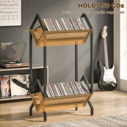 KORVIXA 50 CD Storage Rack, 2-Tier Metal CD Storage Unit in Black - Size: 0.6m2 - thumbnail 3