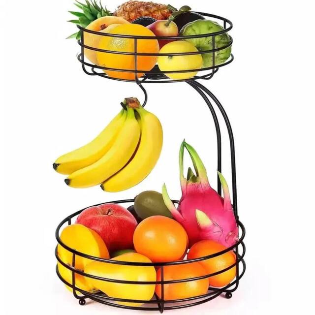 NESTLUNE 2-Tier Fruit Basket with Banana Hook in Black - image 1
