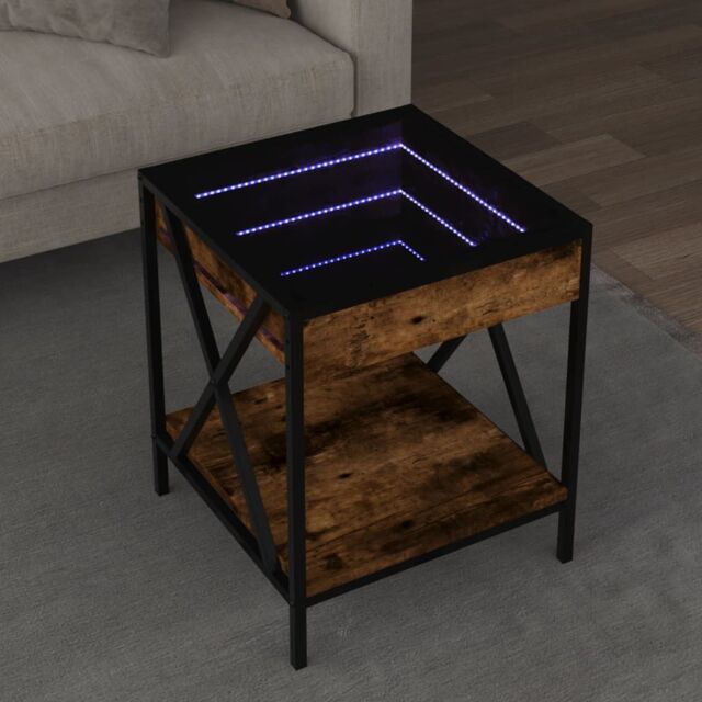 Berkfield Home Coffee Table with Infinity LED Smoked Oak 40x40x49 cm in Brown - Size: 40 x 40 x 49 cm - image 1
