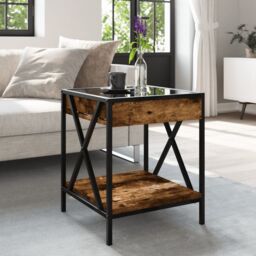 Berkfield Home Coffee Table with Infinity LED Smoked Oak 40x40x49 cm in Brown - Size: 40 x 40 x 49 cm - thumbnail 4