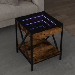 Berkfield Home Coffee Table with Infinity LED Smoked Oak 40x40x49 cm in Brown - Size: 40 x 40 x 49 cm - thumbnail 1