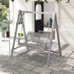 OUTSUNNY 2 Seater Wooden Garden Swing Seat Hammock Bench Lounger, Grey - thumbnail 3