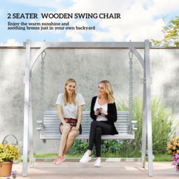 OUTSUNNY 2 Seater Wooden Garden Swing Seat Hammock Bench Lounger, Grey - thumbnail 4