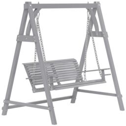 OUTSUNNY 2 Seater Wooden Garden Swing Seat Hammock Bench Lounger, Grey - thumbnail 2
