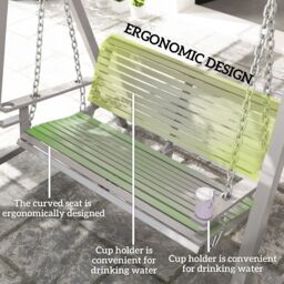OUTSUNNY 2 Seater Wooden Garden Swing Seat Hammock Bench Lounger, Grey - thumbnail 6