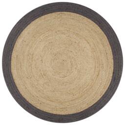 Berkfield Home Handmade Rug Jute with Dark Grey Border 150 cm in Natural - Size: 100 cm diameter - thumbnail 2