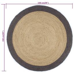 Berkfield Home Handmade Rug Jute with Dark Grey Border 150 cm in Natural - Size: 100 cm diameter - thumbnail 6