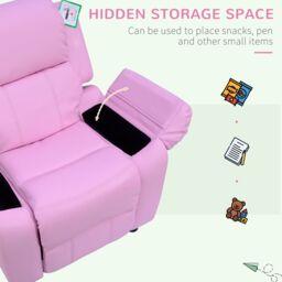 HOMCOM Kids Children Recliner Lounger Armchair Sofa PU Leather w/ Storage Space in Pink - thumbnail 6