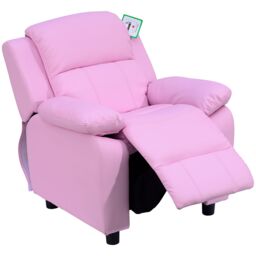 HOMCOM Kids Children Recliner Lounger Armchair Sofa PU Leather w/ Storage Space in Pink - thumbnail 2
