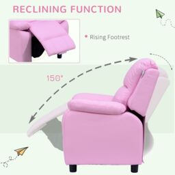HOMCOM Kids Children Recliner Lounger Armchair Sofa PU Leather w/ Storage Space in Pink - thumbnail 4