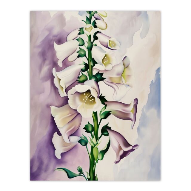 "Artery8 Foxglove Digitalis Flower Botanical Watercolour Wall Art Print in White - Size: W12"" x H16""" - image 1