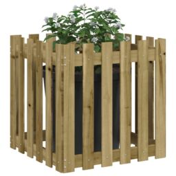 Berkfield Home Garden Planter with Fence Design 60x60x60 cm Impregnated Wood Pine in Brown - Size: 60 x 60 x 60 cm - thumbnail 3