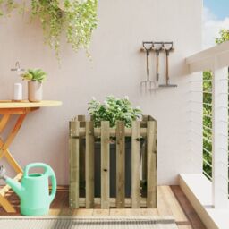 Berkfield Home Garden Planter with Fence Design 60x60x60 cm Impregnated Wood Pine in Brown - Size: 60 x 60 x 60 cm
