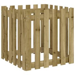 Berkfield Home Garden Planter with Fence Design 60x60x60 cm Impregnated Wood Pine in Brown - Size: 60 x 60 x 60 cm - thumbnail 2