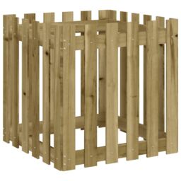 Berkfield Home Garden Planter with Fence Design 60x60x60 cm Impregnated Wood Pine in Brown - Size: 60 x 60 x 60 cm - thumbnail 4