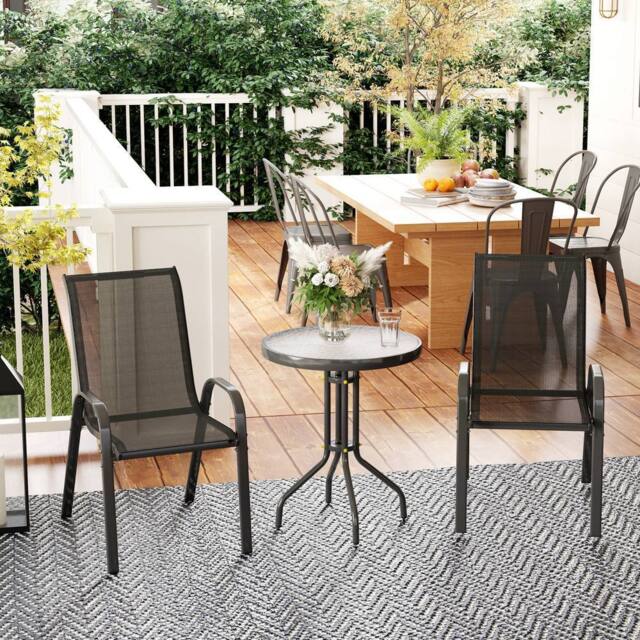 OUTSUNNY Garden Bistro Set, Small Garden Set w/ Stackable Chairs, Black - image 1