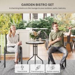 OUTSUNNY Garden Bistro Set, Small Garden Set w/ Stackable Chairs, Black - thumbnail 4