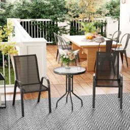 OUTSUNNY Garden Bistro Set, Small Garden Set w/ Stackable Chairs, Black - thumbnail 1