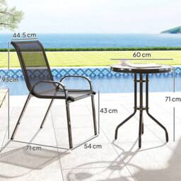 OUTSUNNY Garden Bistro Set, Small Garden Set w/ Stackable Chairs, Black - thumbnail 3