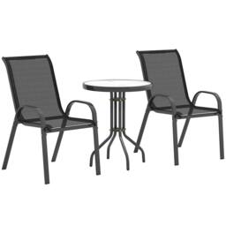 OUTSUNNY Garden Bistro Set, Small Garden Set w/ Stackable Chairs, Black - thumbnail 2