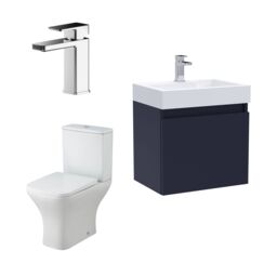 Balterley Cloakroom Vanity Unit, Tap & Toilet - Electric Blue/Chrome in Blue