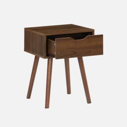 sweeek Walnut-stained wood bedside table, 1 drawer in Dark Brown - thumbnail 2