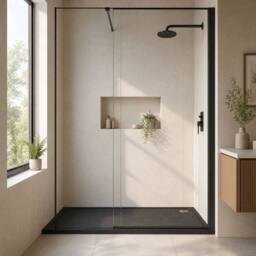 Balterley Black Rectangular Slate Effect Shower Tray, 1200x800mm - thumbnail 5