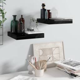 Berkfield Home Durable Floating Wall Shelves 2 pcs High Gloss Black 23x23.5x3.8 - thumbnail 2