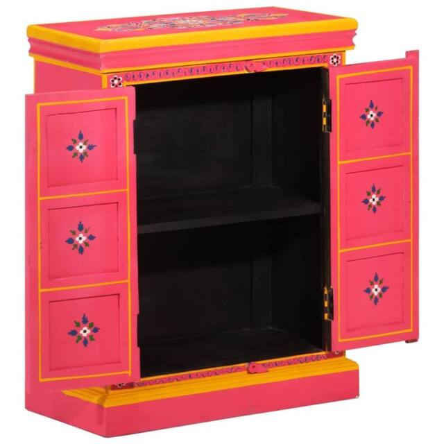 Berkfield Home Sideboard Solid Mango Wood Pink Hand Painted - image 1