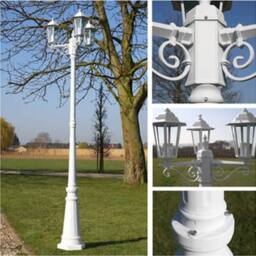 Berkfield Home Decorative Garden Light Post 3-arms 215 cm White Aluminium - thumbnail 7