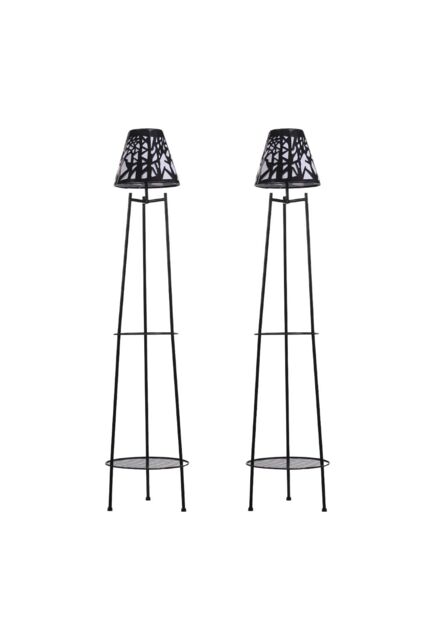 Living and Home 2 Pack Double Tier Solar-Powered Plant Stand Light in Black - image 1