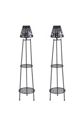 Living and Home 2 Pack Double Tier Solar-Powered Plant Stand Light in Black - thumbnail 4