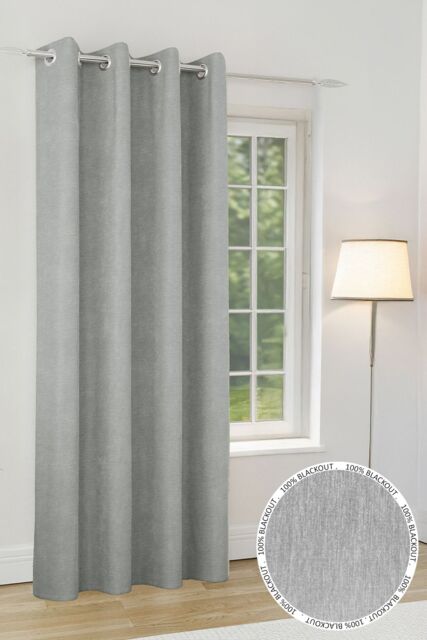 Enhanced Living 'Knightsbridge' Grey 100% Blackout, Thermal, Chenille Single Door Curtain with Eyelet Header - Size: 168 cm width x 214 cm drop - image 1