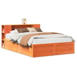 Berkfield Home Bed Frame without Mattress Wax Brown 135x190 cm Double Solid Wood Pine in Orange - thumbnail 2