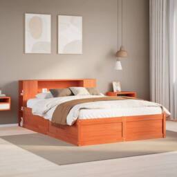Berkfield Home Bed Frame without Mattress Wax Brown 135x190 cm Double Solid Wood Pine in Orange