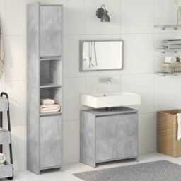 Berkfield Home 3 Piece Bathroom Furniture Set Concrete Grey Engineered Wood - thumbnail 3