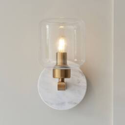 Netlighting Travi Wall Lamp White Volakas Marble Vintage Brass & Clear Glass E14 - thumbnail 4