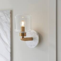 Netlighting Travi Wall Lamp White Volakas Marble Vintage Brass & Clear Glass E14 - thumbnail 2
