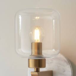 Netlighting Travi Wall Lamp White Volakas Marble Vintage Brass & Clear Glass E14 - thumbnail 5