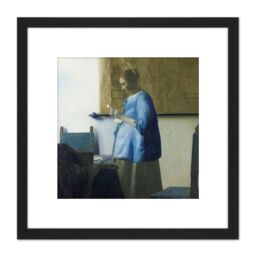 Artery8 Vermeer Woman Reading A Letter Painting 8X8 Inch Square Wooden Framed Wall Art Print Picture with Mount in Black - thumbnail 1