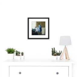 Artery8 Vermeer Woman Reading A Letter Painting 8X8 Inch Square Wooden Framed Wall Art Print Picture with Mount in Black - thumbnail 2