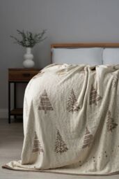 BHS Christmas Tree Reversible Throw in Gold - Size: 130 cm x 180 cm - thumbnail 1