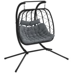 OUTSUNNY PE Hanging Swing Chair w/ Thick Cushion, Patio Hanging Chair in Black - thumbnail 2