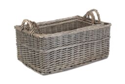 Red Hamper Wicker Shallow Antique Wash Storage Basket Set of 3 in Brown - thumbnail 2