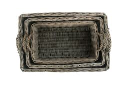 Red Hamper Wicker Shallow Antique Wash Storage Basket Set of 3 in Brown - thumbnail 4