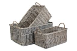 Red Hamper Wicker Shallow Antique Wash Storage Basket Set of 3 in Brown - thumbnail 1