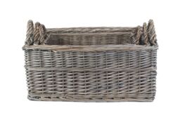 Red Hamper Wicker Shallow Antique Wash Storage Basket Set of 3 in Brown - thumbnail 3