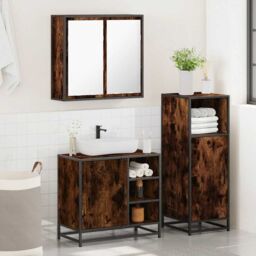Berkfield Home 3 Piece Bathroom Furniture Set Smoked Oak Engineered Wood in Brown - thumbnail 4