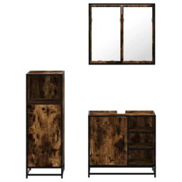 Berkfield Home 3 Piece Bathroom Furniture Set Smoked Oak Engineered Wood in Brown - thumbnail 5