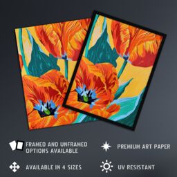 "Artery8 Stylised Orange Teal Tulip Flowers Vibrant Floral Wall Art Print - Size: W18"" x H24""" - thumbnail 2